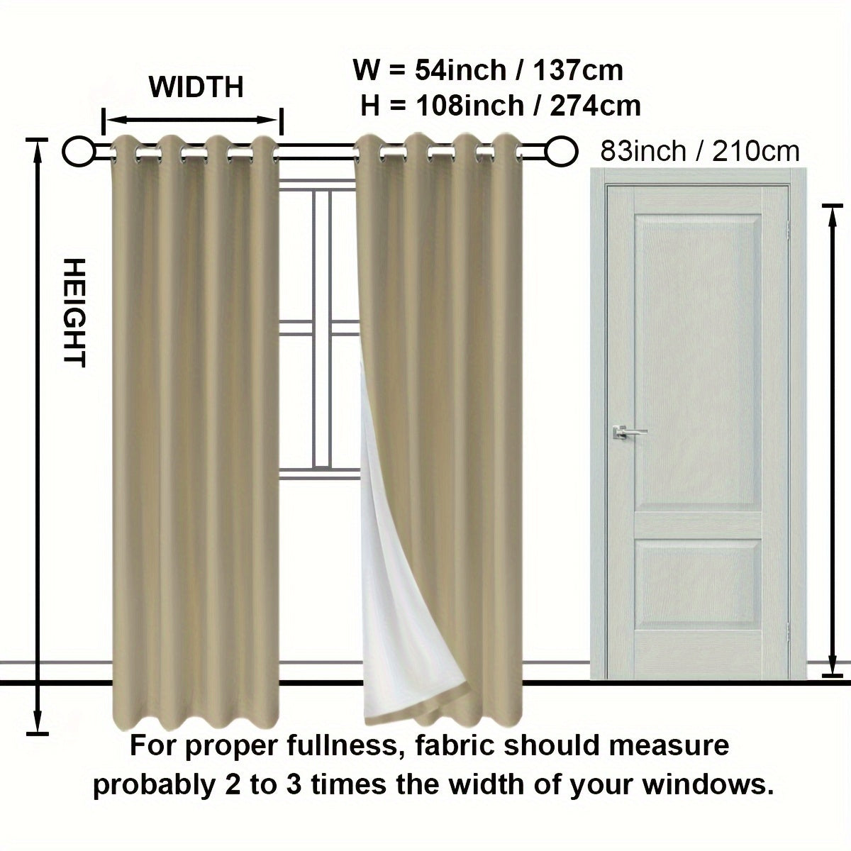 Suhuan Top Curtains, 2PC Set of 100% Blackout Insulation Soundproof Curtains with White Lining, Ideal for Bedroom, Office, Living Room, and Home Decor