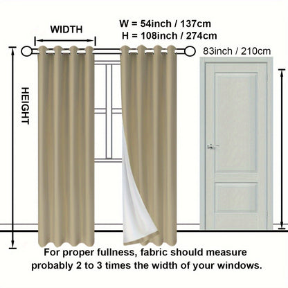 Suhuan Top Curtains, 2PC Set of 100% Blackout Insulation Soundproof Curtains with White Lining, Ideal for Bedroom, Office, Living Room, and Home Decor