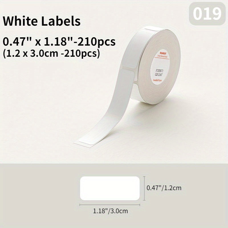 NIIMBOT Thermal Label Sticker Roll is white, waterproof, and oil-proof. Compatible with D11/D101/H1 Series Printers, it features strong adhesive, no ink needed. Ideal for home and