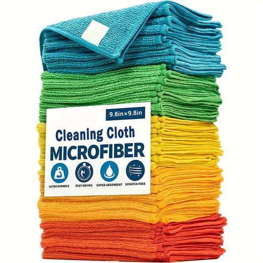 Microfiber cleaning cloths that are ultra-absorbent and can withstand up to 1200 washes. These cloths provide a streak-free shine for mirrors and cars without the need for chemicals. Made of polyester.