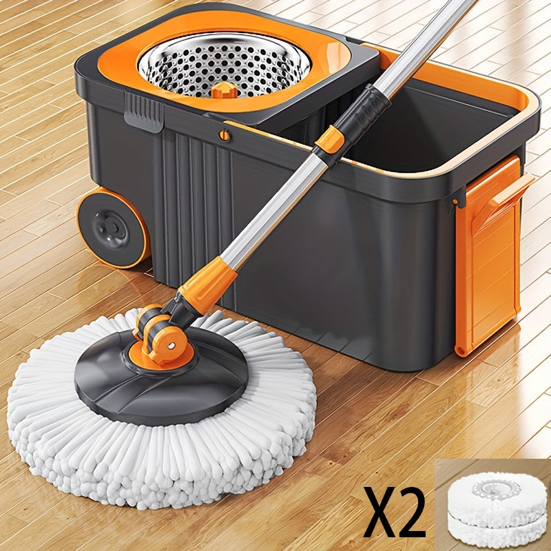 Stainless Steel & PP Hands-Free Mop and Bucket Set with Roller Lift - Perfect for Cleaning Home, Kitchen, and Bathroom Floors