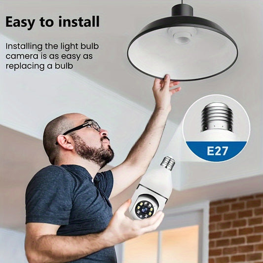 E27 Wifi Camera: Wireless 355-degree Panoramic IP Camera with 1080P Resolution. Features Smart Home Surveillance, Motion Detection Alarm, Night Vision, Two-way Communication, Indoor Monitoring, and Care Security Capabilities.