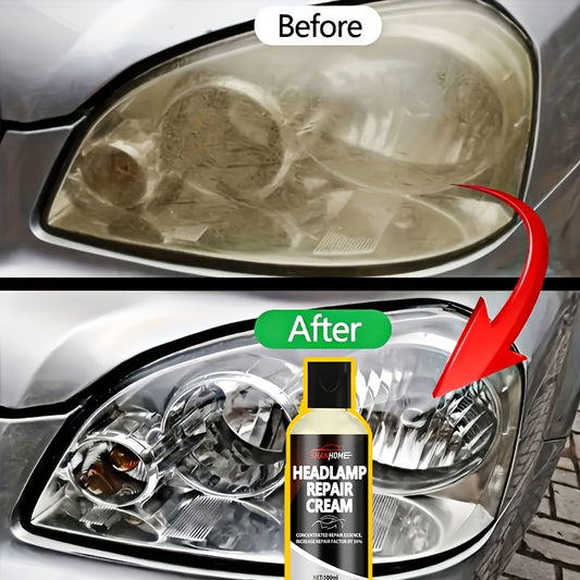 100ml Car Headlight Restoration Kit - Provides Crystal Clear Coating, Scratch Repair, Anti-Yellowing Treatment, Made with PE Material.