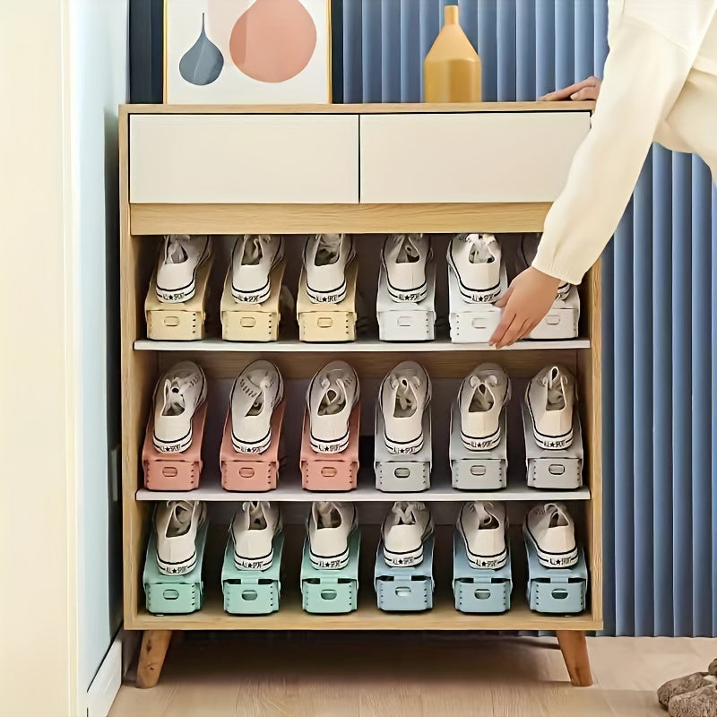 Simple shoe racks are a space-saving solution for your shoe cabinet. Ideal for home or dorm use, these racks feature a double-layer design with three adjustable levels. They are easy to clean and perfect for organizing your shoes.