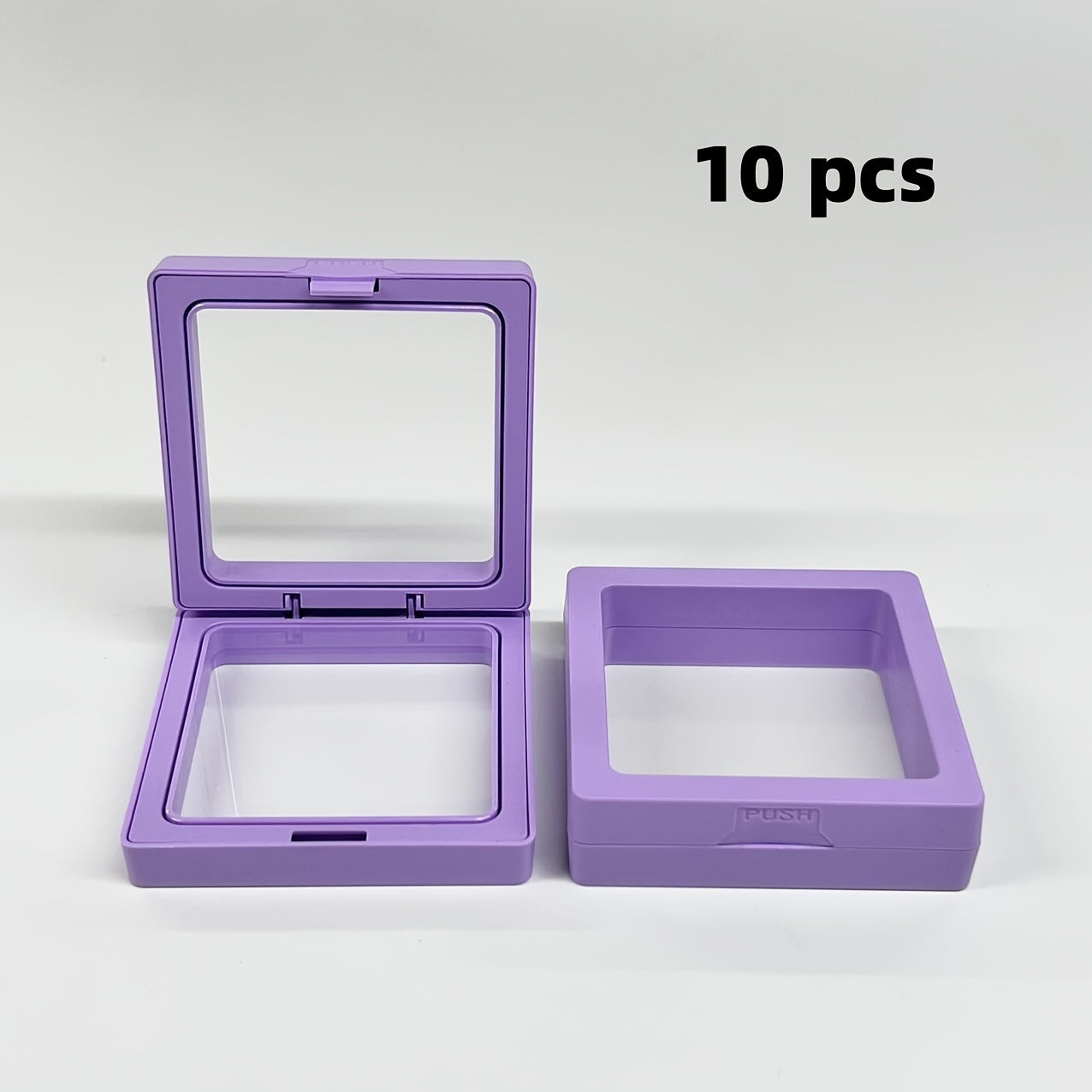 10-pack of floating jewelry boxes for rings, bracelets, earrings, and necklaces.