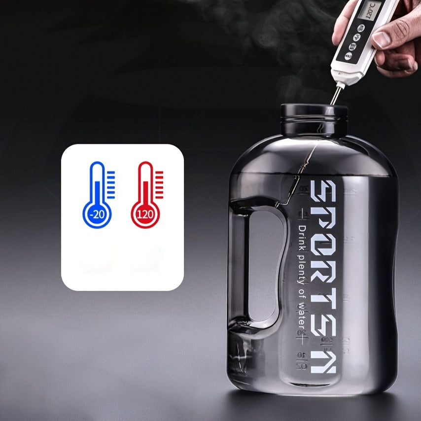 Large 1700ml sports water bottle with straw, made of durable PC material, perfect for gym, travel, camping, hiking, and fishing.