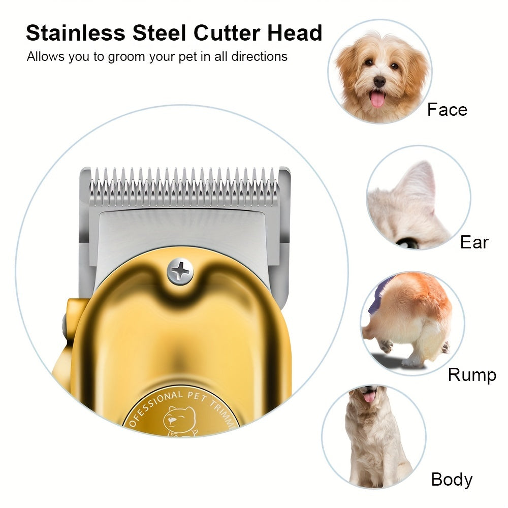 High-quality, rechargeable, cordless dog clipper with LED display screen, suitable for large dogs, low noise.