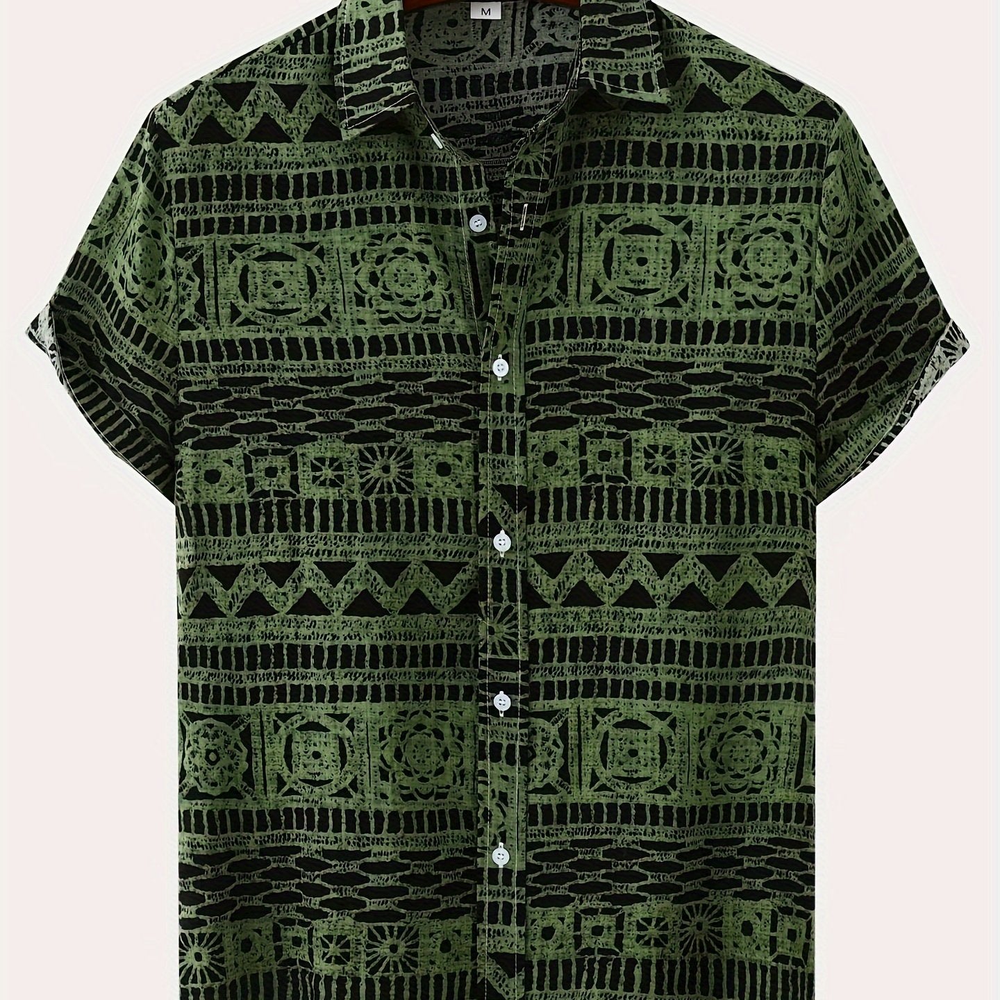 Men's geometric print button-up shirt, perfect for summer.