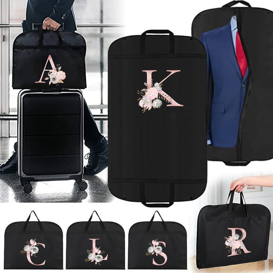 Garment Bag with Chic Pink Floral & Letter Print - Foldable and Moisture-Proof Cover with Zipper for Travel and Storage