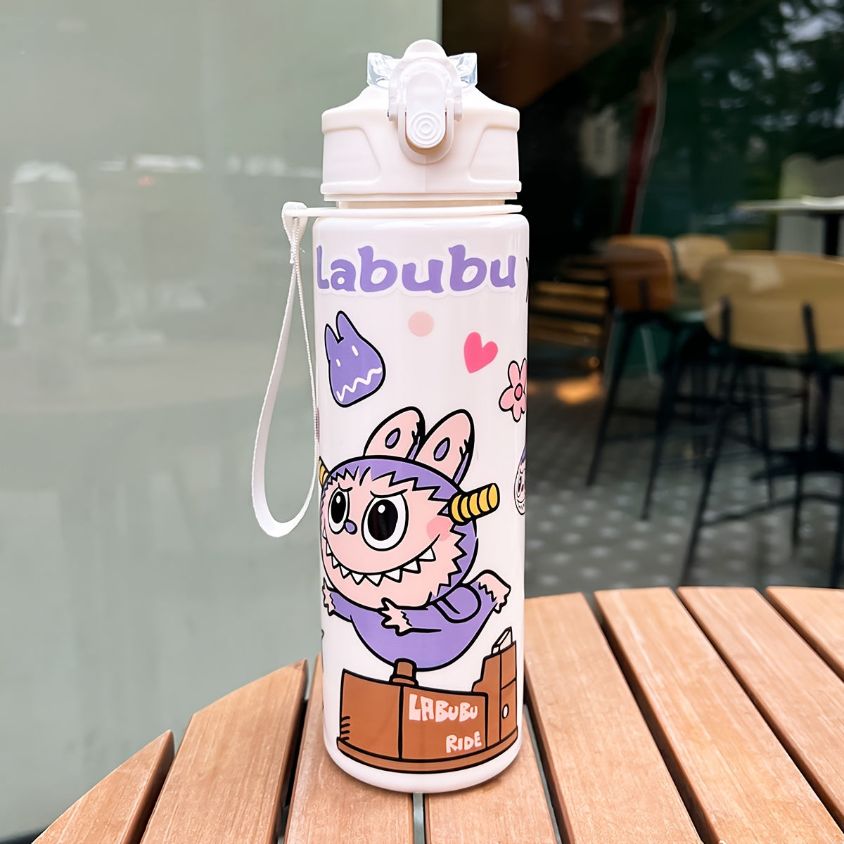 Labubu Cartoon Themed Water Bottle, 700ml, Leak-Proof with Straw, Ideal for Running & Outdoor Activities, Hand Wash Only, Festive Gift for Various Occasions