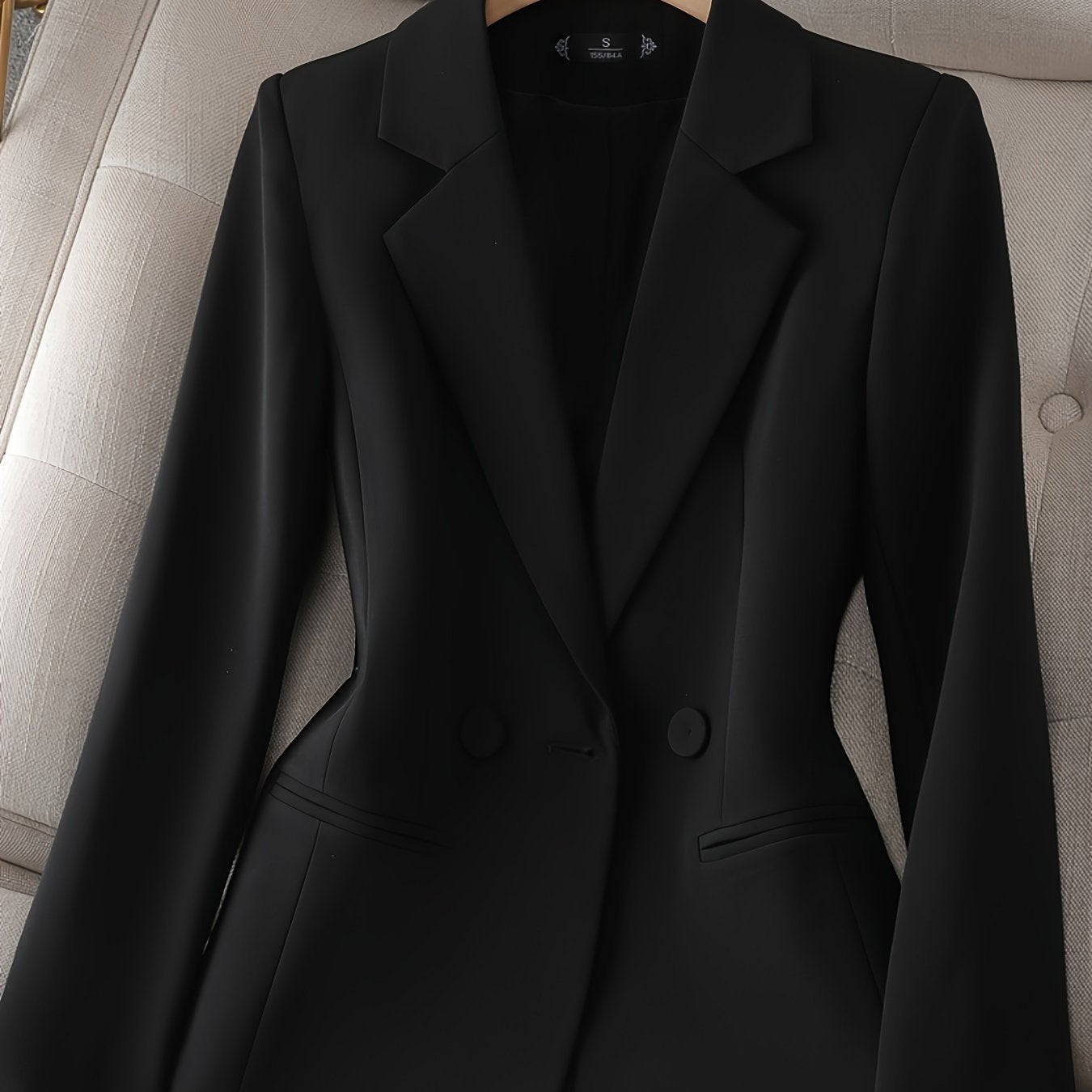 Stylish double-breasted blazer for women - solid color, long sleeve, polyester - ideal for office and casual wear