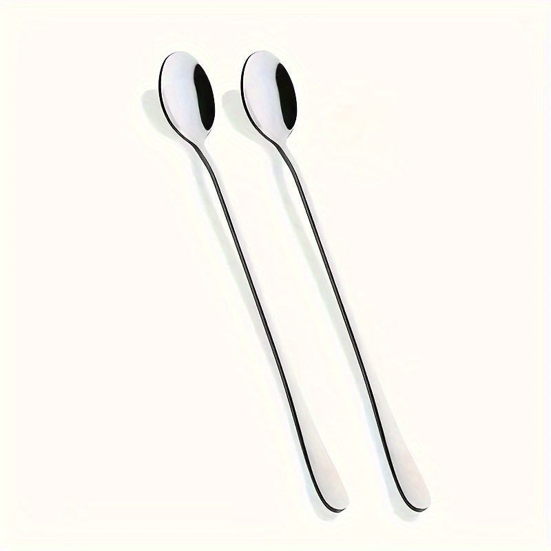 2/4 stainless steel long-handled spoons for coffee, tea, ice cream, and stirring.