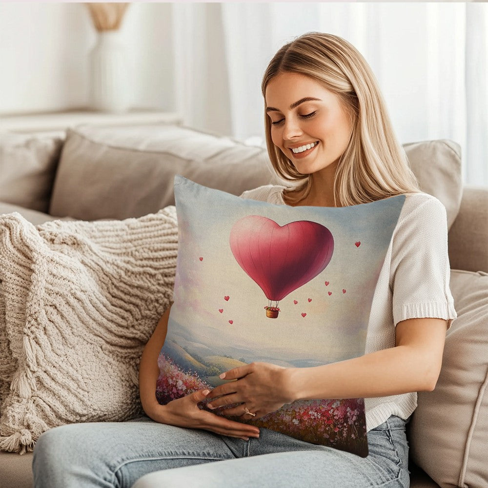 Vintage heart-shaped balloon design square cushion cover, measuring 45.72x45.72cm. Made of durable polyester fabric, this cushion cover is machine washable with a convenient zipper closure. Provides all-season comfort, perfect for back sleepers. Ideal