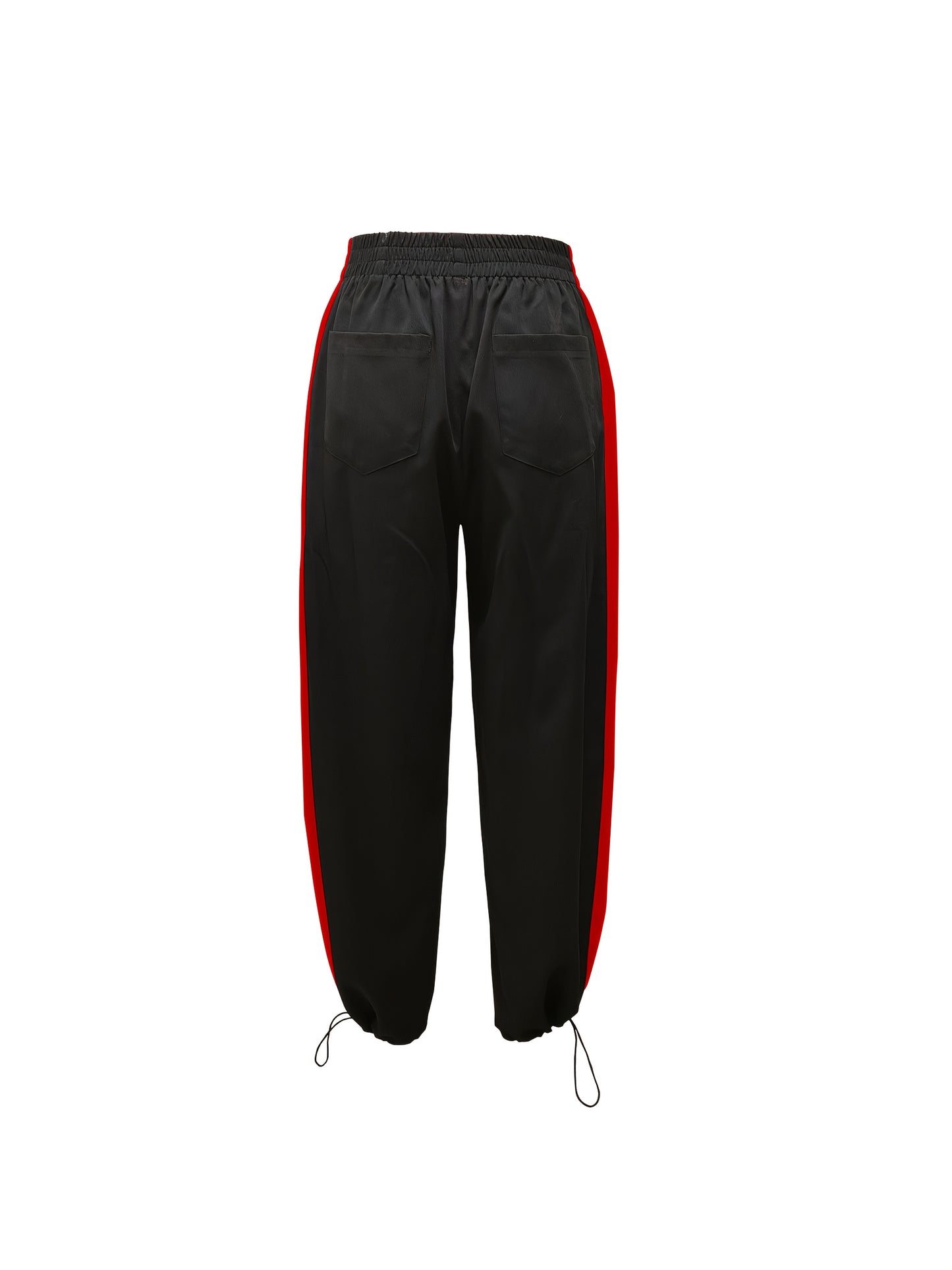 Elegant Color Block Elastic Waist Jogger Pants for Women made with 95% Polyester and 5% Elastane, featuring a cuffed ankle and made with woven fabric, suitable for all seasons.