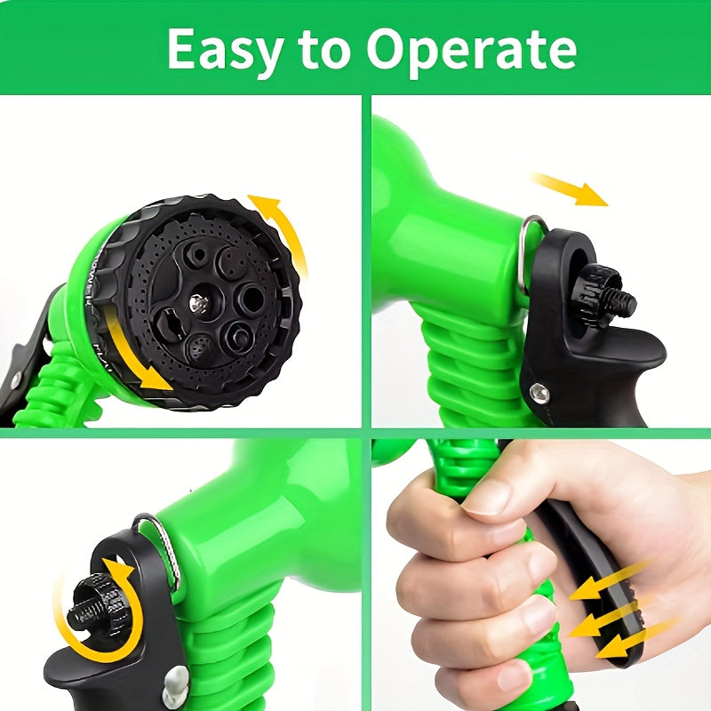 Durable and versatile, this expandable magic garden hose features a high-pressure, leak-proof and tangle-free design, perfect for car washes and watering needs. Comes with a multi-function