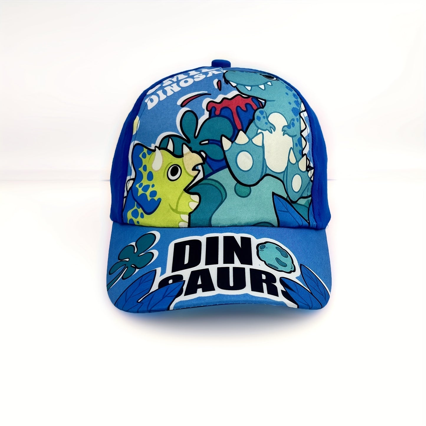 Adjustable cartoon dinosaur print baseball cap for boys and girls.