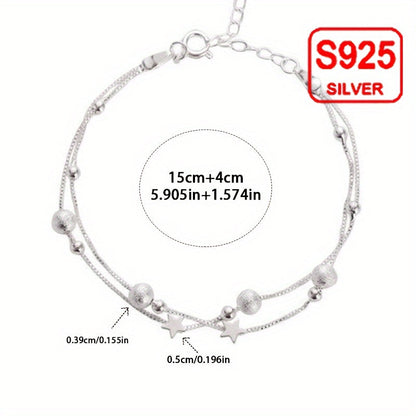 Double-layer Star Hypoallergenic Bracelet in 925 Silver for Women, Stylish Retro Luxury Design. Perfect for Mother's Day or Music Festival. Comes in an Anti-oxidation Gift Box.