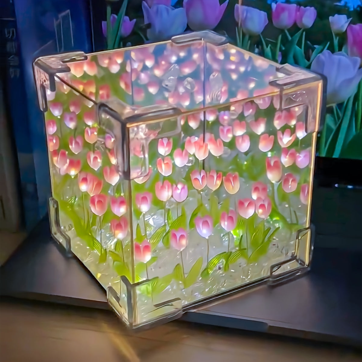 Create your own handmade gift with this Tulip 3D Stereo Flower Sea Night Light! Perfect for decorating your home, living room, or bedroom for Halloween or Christmas.