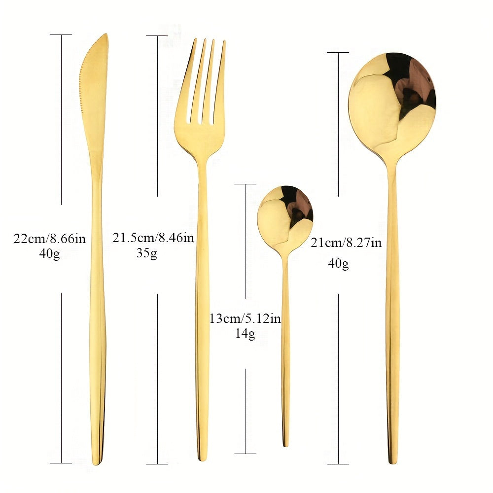 24-piece black handle gold cutlery set made of stainless steel for kitchen or dining use, perfect for gifting.