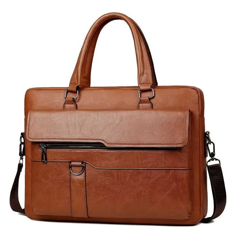 Men's Vintage Brown Business Briefcase - Laptop & Tablet Messenger Bag with Multiple Compartments and Adjustable Strap