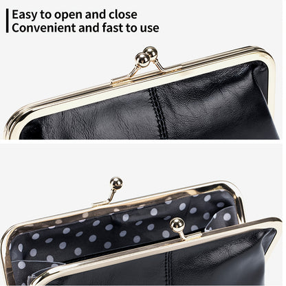 Vintage Genuine Leather Long Clutch Wallet for Women with Multifunctional Features, Retro Style Accessory with Goldtone Hardware