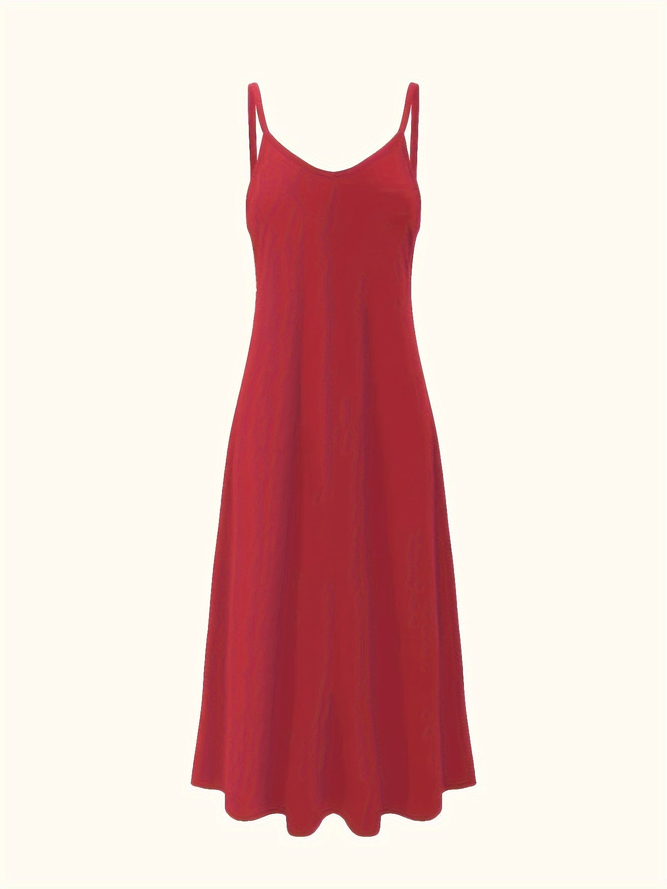 Sleeveless shoulder-baring lounge dress for women, with adjustable straps and flowing skirt. Made of comfortable knit polyester fabric, machine washable.