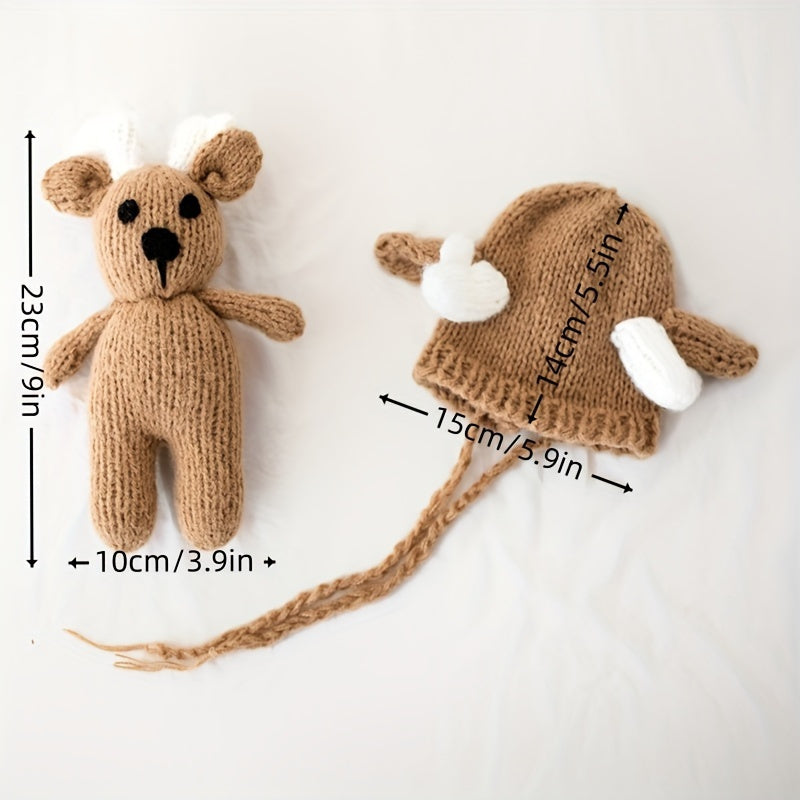 Charming Children's Crochet Hat & Deer Outfit Set - Ideal for Babies' First Month, Baptism, and Photoshoots - Made with Gentle Acrylic, Beautifully Blended Hues