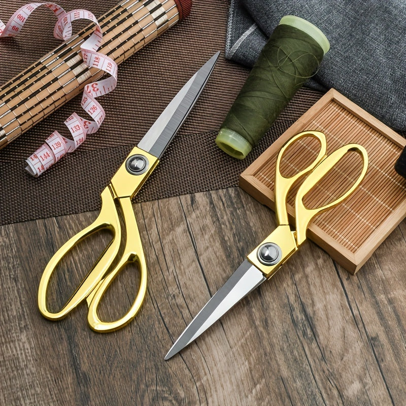 Ultra sharp stainless steel tailor scissors with golden-tone alloy handle - ideal for crafting, office, and home use, offering durable and precise cutting for sewing.