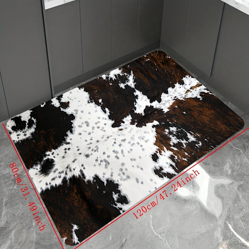 Cowhide Design Kitchen Mat: Keep your kitchen floor oil-proof with this durable and waterproof furniture throw carpet. This washable runner rug is perfect for spring decor and also makes a great gift for the corridor, laundry room, living room, bathroom