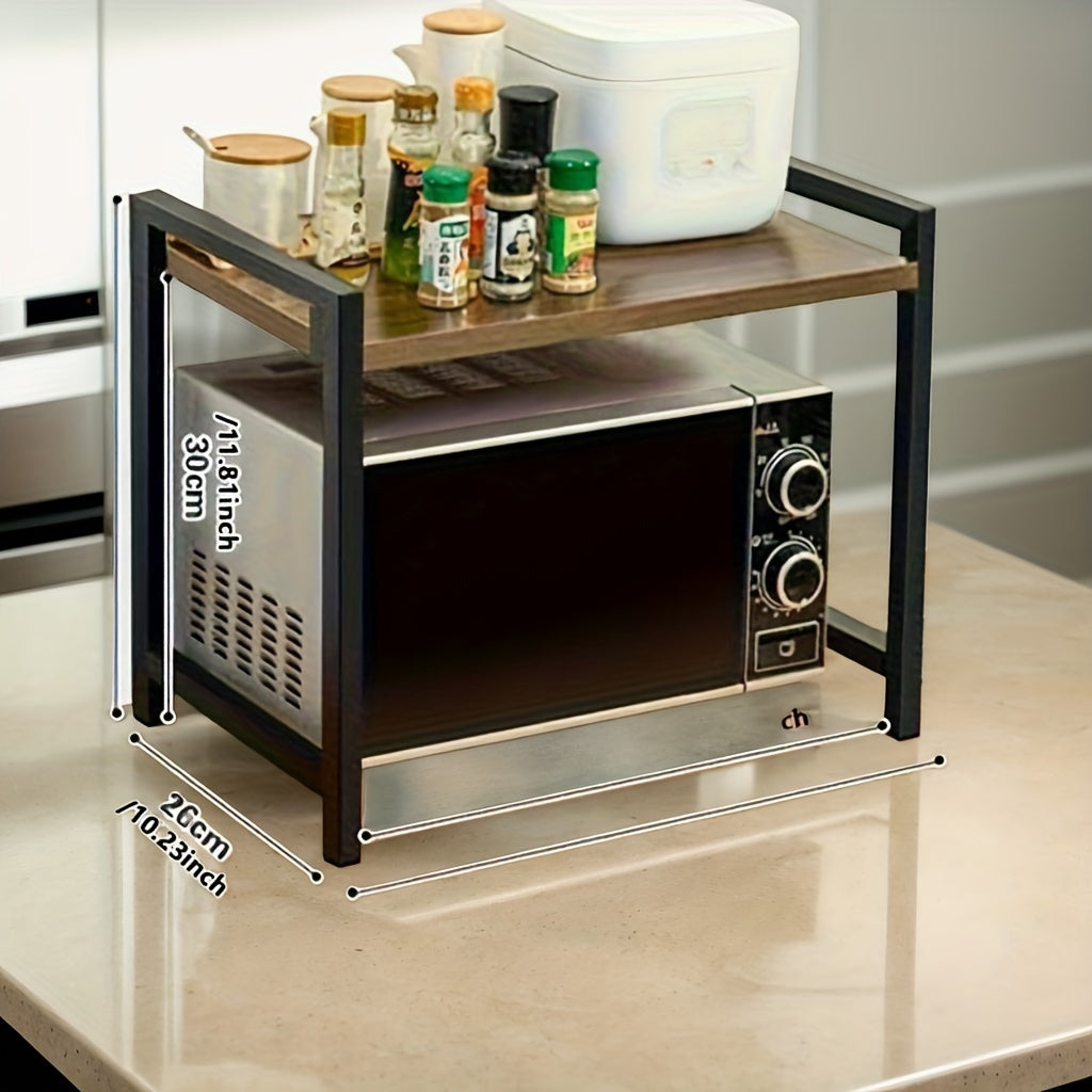 Metal Countertop Rack with Double Layers - Kitchen Organizer for Microwave, Oven, Spices & Accessories, Maximizing Space