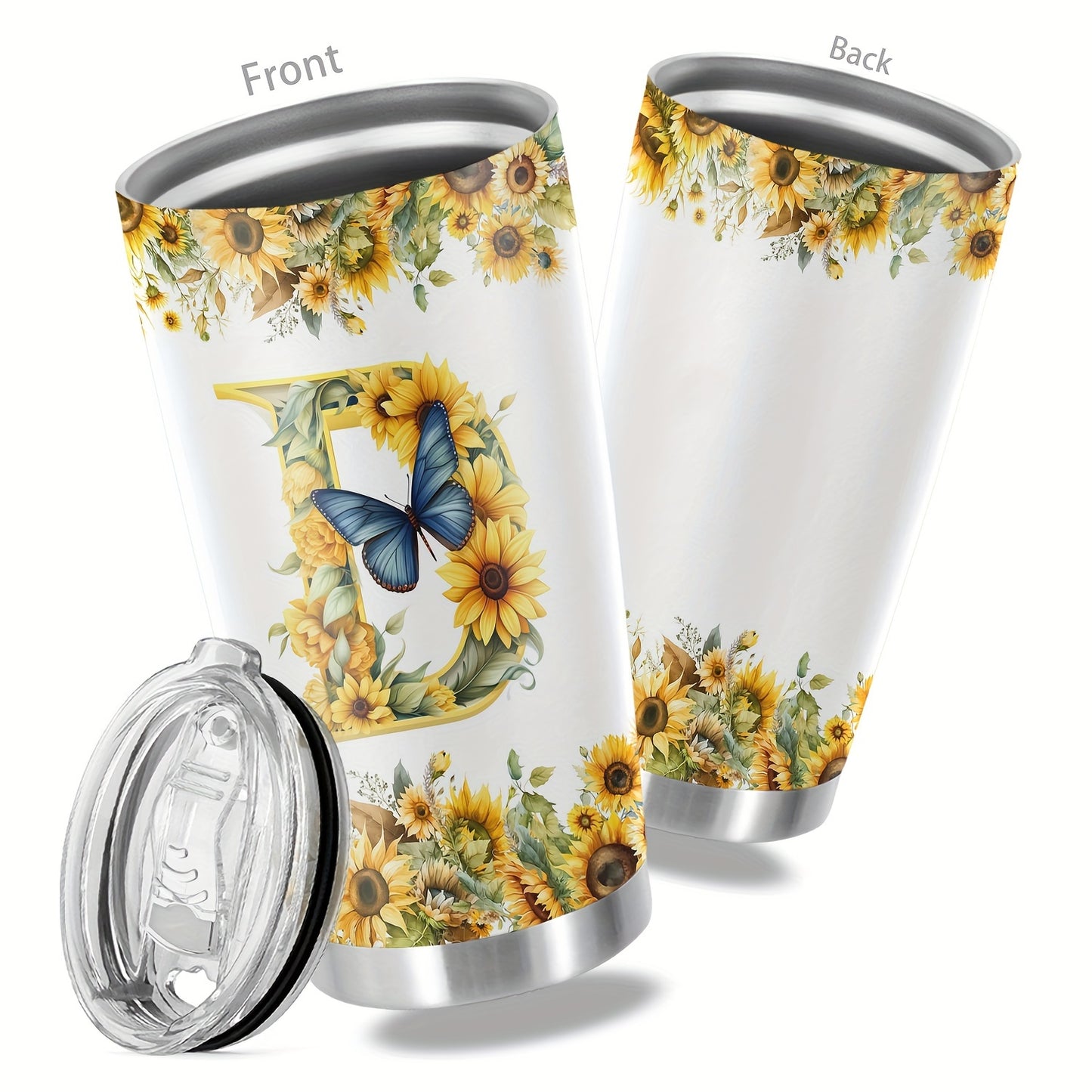 20oz Floral Initials Travel Mug - Double-Walled Tumbler for Women - Ideal Gift for Various Occasions.