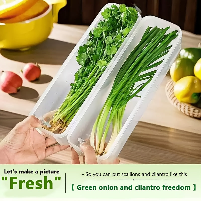 Set of 6 Fresh-Keeping Herb Storage Containers for Cilantro and Green Onions. Made from reusable polypropylene and safe for food contact. Ideal for storing eggs, pasta, and noodles. These stackable containers can be sealed and organized in the