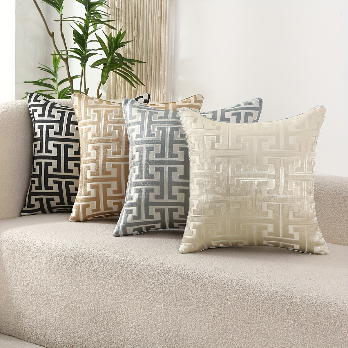 2 modern geometric jacquard pillow covers with invisible zippers, ideal for living room and bedroom decor.