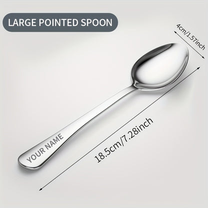 Personalized stainless steel spoon with customized name, perfect gift for family gatherings or birthdays.