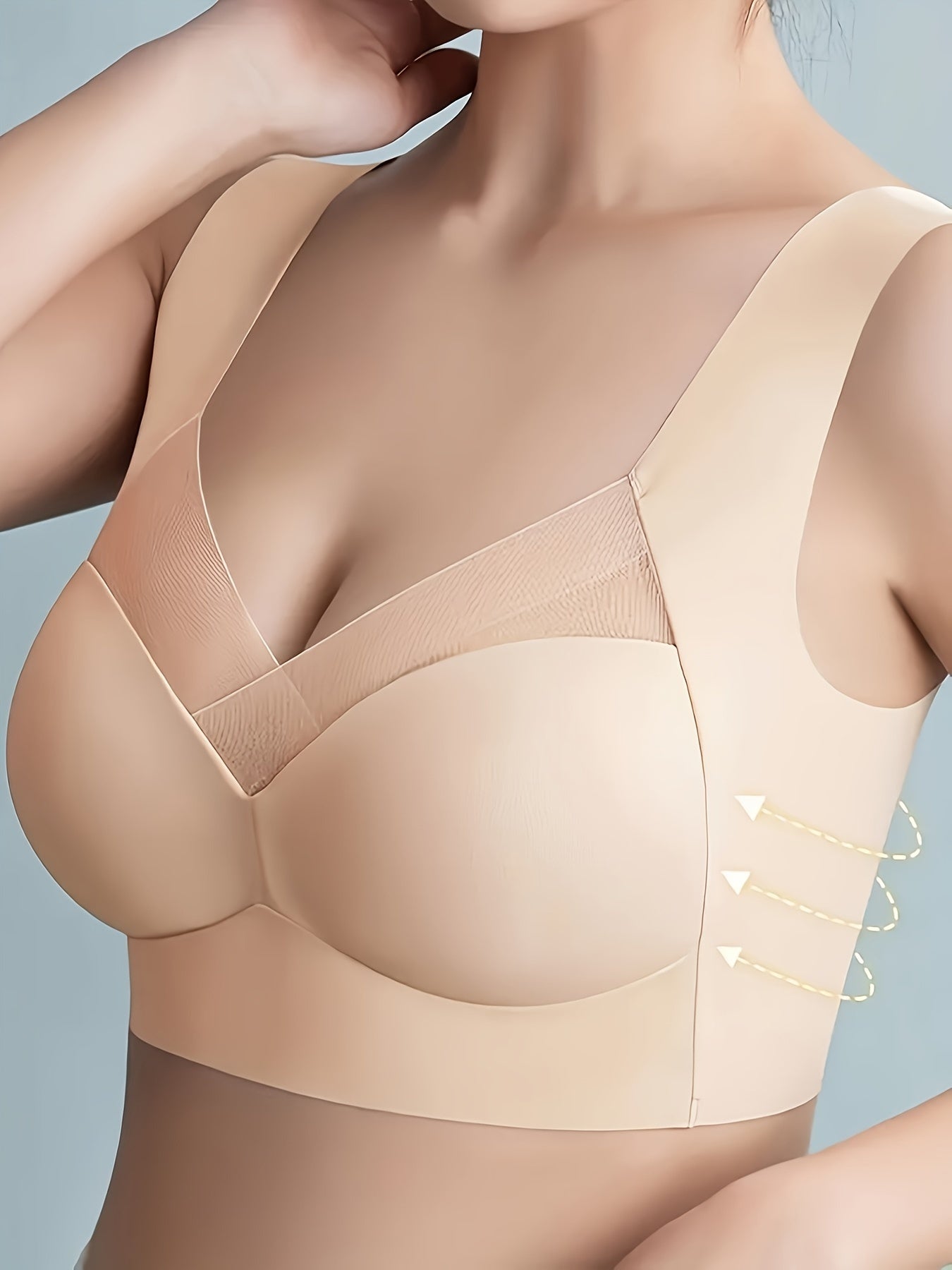 3-piece comfy and breathable wireless mesh bra set, with solid contrast design.