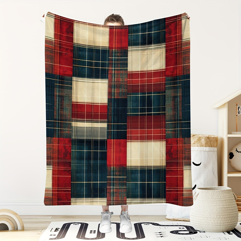 Cozy Rustic Plaid Flannel Throw Blanket with Soft Scottish Tartan Texture - Perfect for All Seasons! Easy to Clean in the Machine, No-Fuss Polyester Material. Lightweight at 250-300g, Great for Bed, Sofa, Home Office, Christmas Decor, or as a Gift for