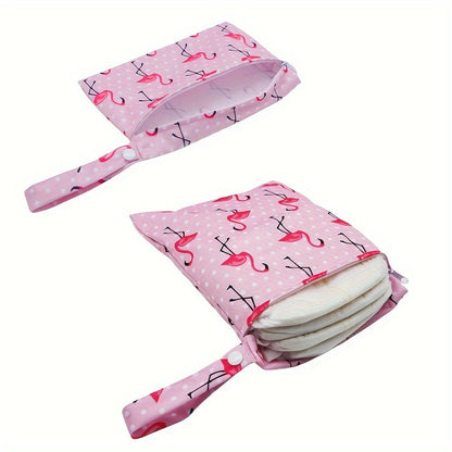 The Asenappy Set of 2 Wet Dry Bags features a trendy Flamingo Print design. These waterproof reusable bags are perfect for storing diapers and laundry but can also be used as a travel organizer for swimsuits, cosmetics, toys, and more. Suitable for ages