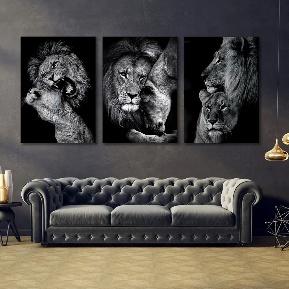 3-piece unframed canvas poster featuring modern art of an animal family, specifically lions. Perfect gift for bedroom, living room, or corridor. Adds winter decor and room decoration.