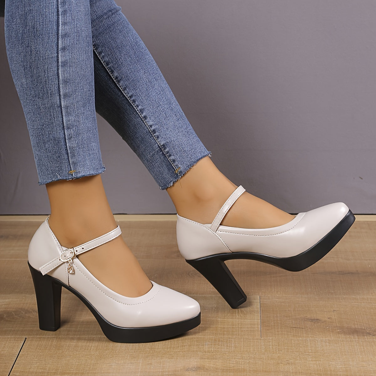 Ultrahigh Heel Mary Jane Shoes with Block Heel, Lightweight, Solid Color, Sexy Style, Plain Toe, Hand Wash or Dry Clean, Spring, Women, Mom.