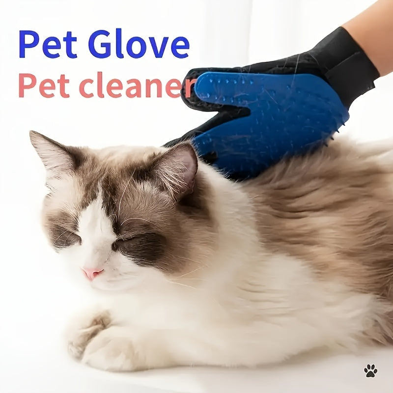 1pc Pet Grooming Gloves - Gentle Deshedding Brush for Dogs & Cats, Easy to Clean, Five Finger Design, Ideal for Long & Short Fur, Blue Silicone, Dog Grooming