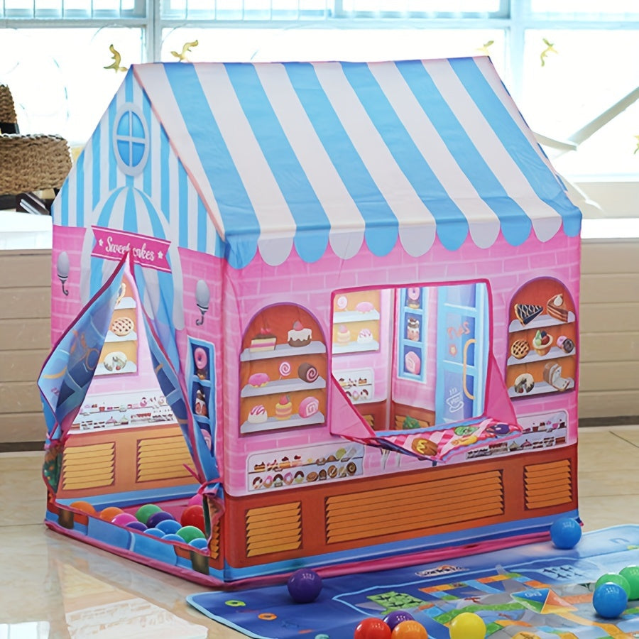 Dessert-themed playhouse tent for children, ideal for indoor and outdoor play, suitable for both girls and boys.