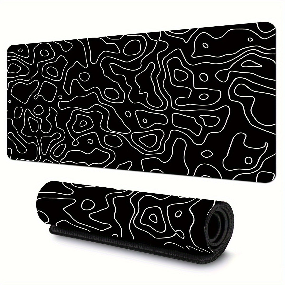 Large multicolour topographic contour gaming mouse pad with non-slip base and stitched edge, available in various sizes for gaming, office, and home use.