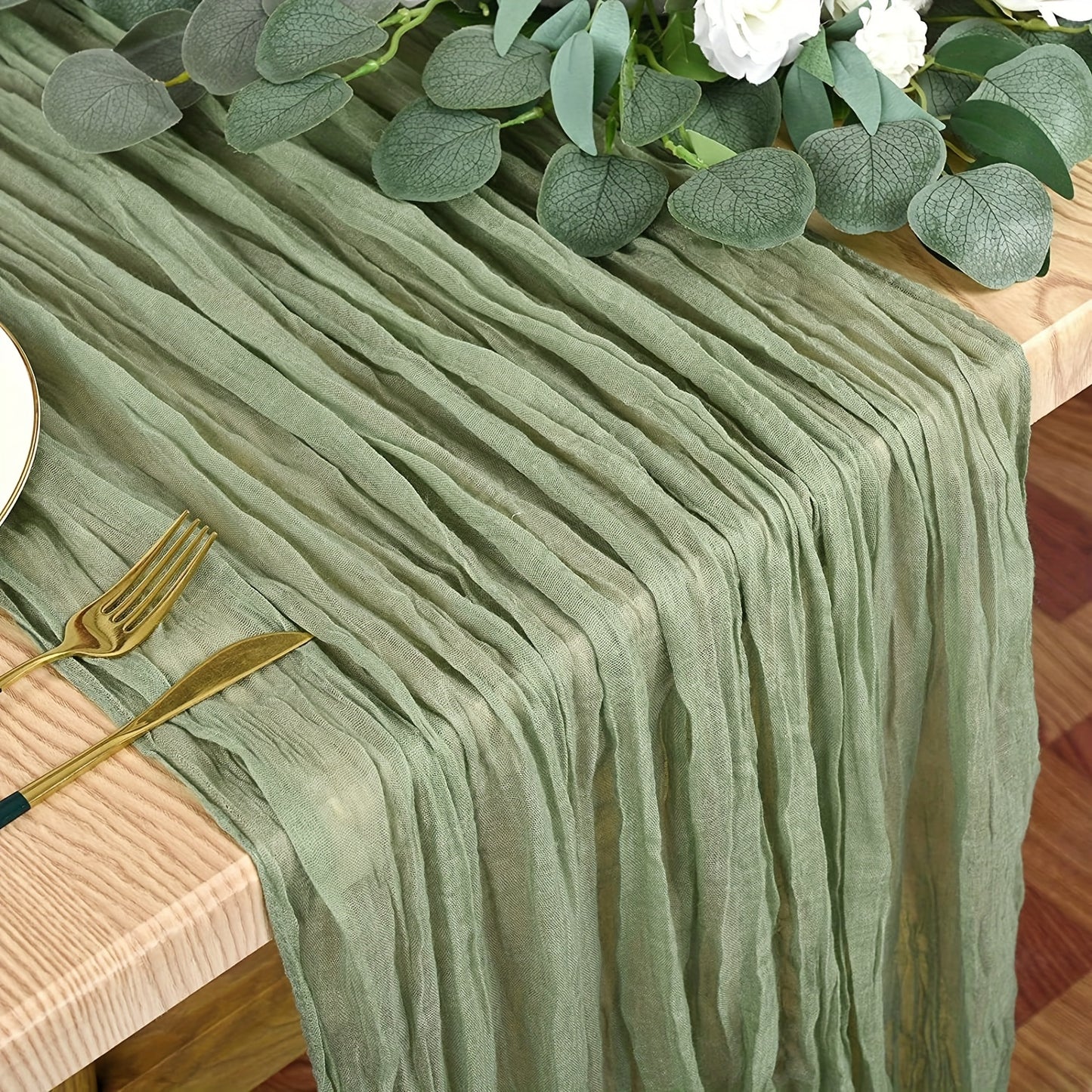 1pc Wrinkled Table Flag, Cheesecloth Table Runner, Gauze Tablecloth: Bohemian chic décor for weddings, showers, and parties.