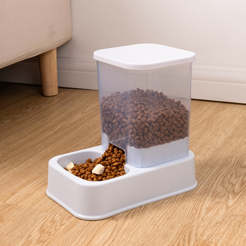 Self-feeder and water dispenser set for cats, made of durable plastic.