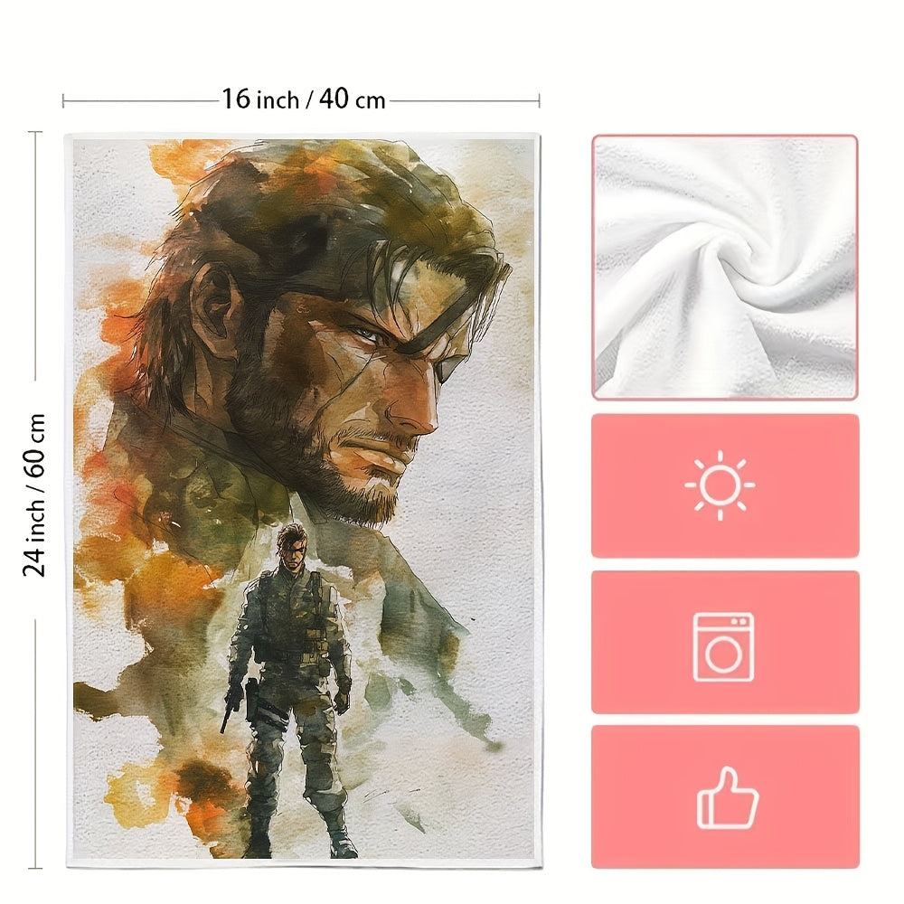 Two-pack of luxurious kitchen towels with Metal Gear Solid design, ultra soft and highly absorbent for holiday decorating. Machine washable, size 40.64X60.96 cm.