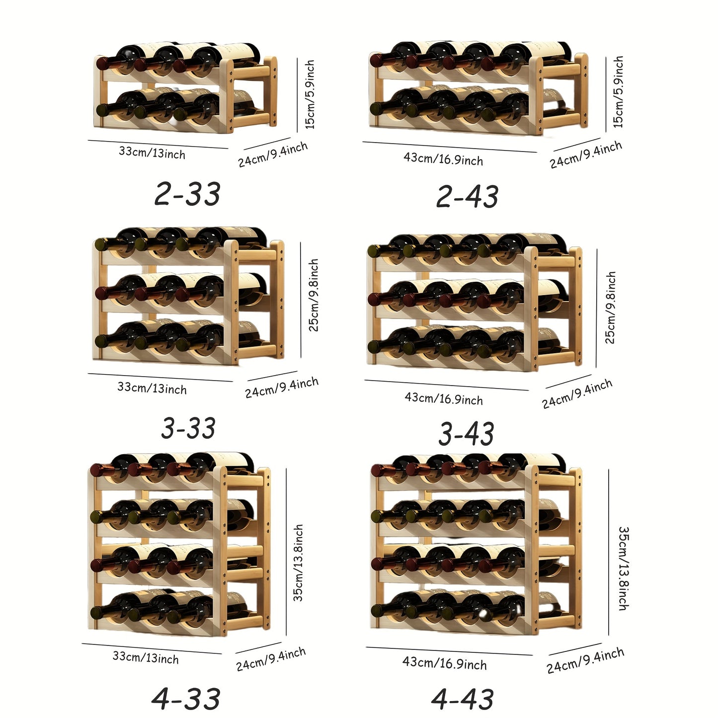 Tiered wine bottle holder with separate tiers, one can be placed (assembly required for 2/3/4 tier wine rack)