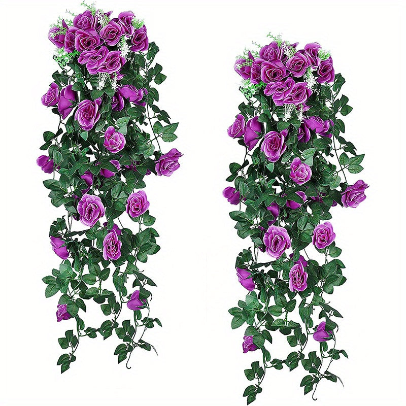 2 Artificial Rose Vine Garlands, 100.58cm each. Ideal for Indoor and Outdoor Decor on Valentine's Day, Mother's Day, Graduation, and Independence Day.