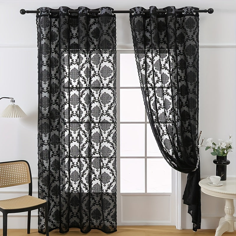 Single Panel Lace Flower Grommet Top Curtains Ideal for Home Decor in Living Room, Bedroom, or Office