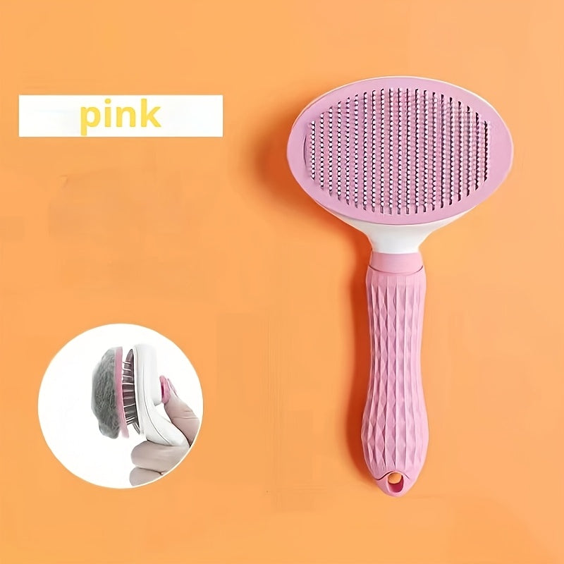 Ergonomic Pet Grooming Brush for Dogs & Cats with One-Click Hair Removal, Ideal for Fur Detangling and Shedding