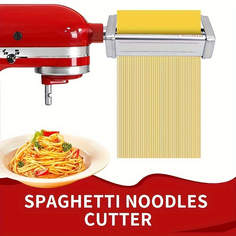 KitchenAid Stand Mixer Compatible Stainless Steel Pasta Roller and Cutter Set - Safe for Food Contact, Includes Sheet Roller and Spaghetti/Fettuccine Cutters, Essential Tools for Homemade Pasta Making in the Kitchen